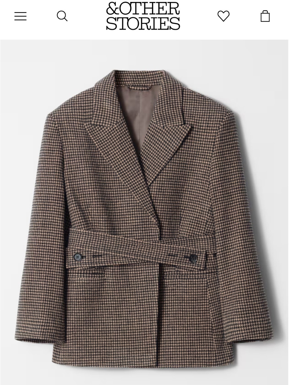 &other stories Belted wool Blazer brown dogtooth